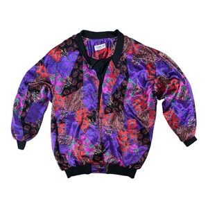 Vintage Purple and Red Bomber Jacket with Ribbed Details